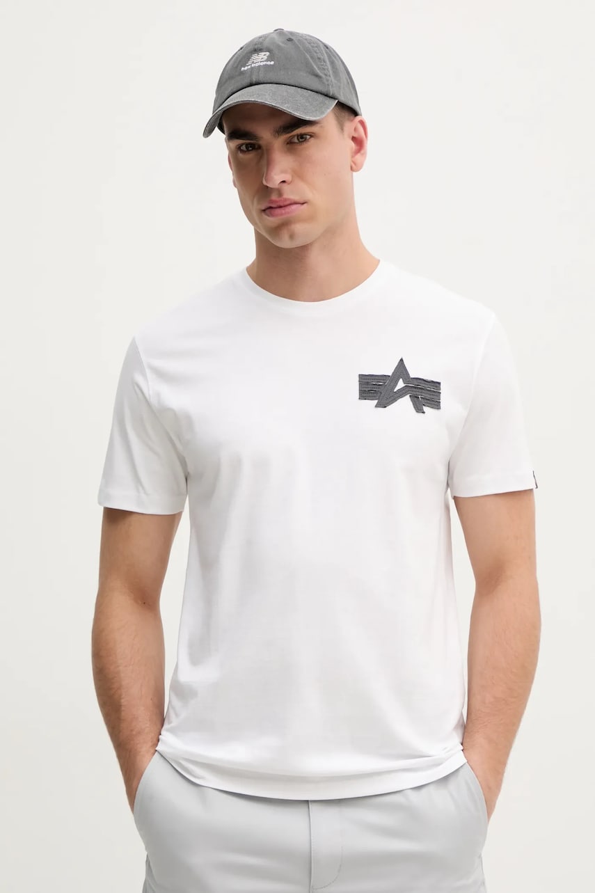 Alpha Industries tricou din bumbac Coach T BE barbati, culoarea alb, cu imprimeu, 156538 Alpha Industries tricou din bumbac Coach T BE barbati, culoarea alb, cu imprimeu, 156538