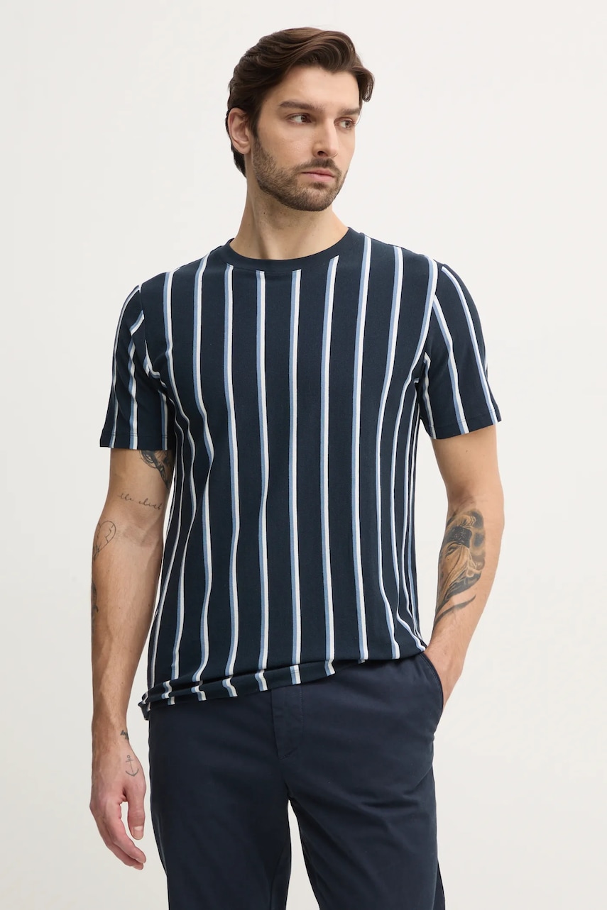 Lindbergh tricou din bumbac barbati, culoarea albastru marin, modelator, 30-400259