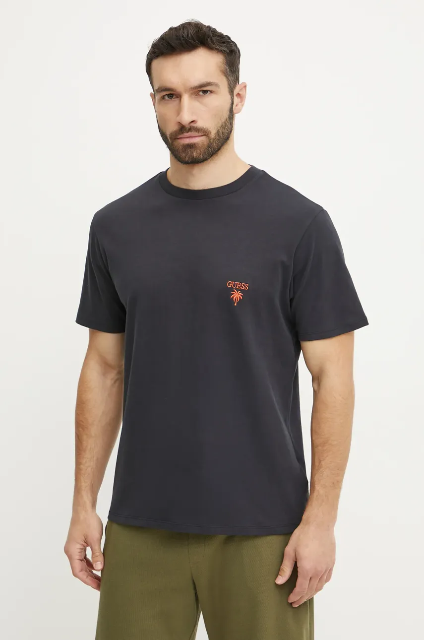 Хлопковая футболка Guess мужская цвет чёрный с аппликацией F5GI09 KA260 Хлопковая футболка Guess мужская цвет чёрный с аппликацией F5GI09 KA260