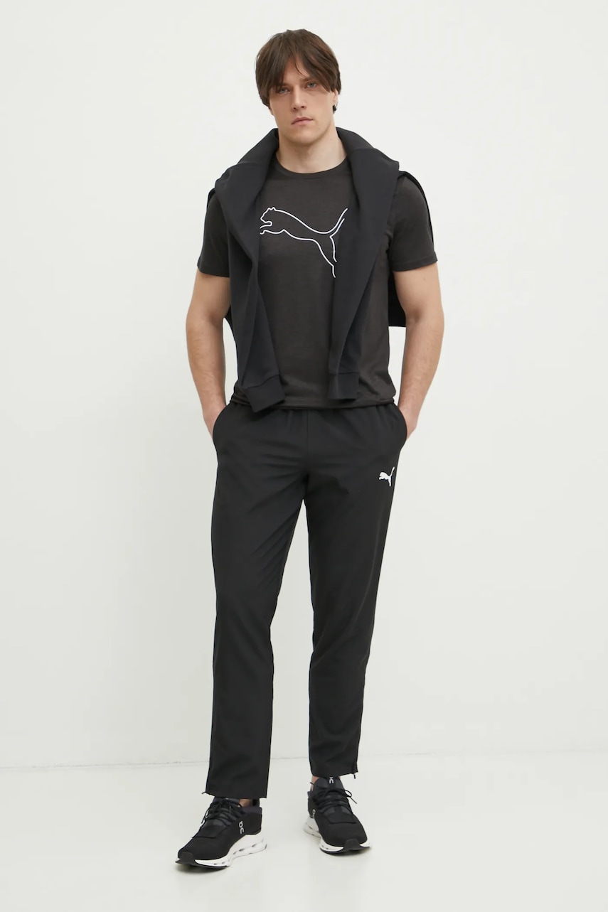 Футболка для тренинга Puma Tad Essential Heather цвет чёрный с принтом 525907 Футболка для тренинга Puma Tad Essential Heather цвет чёрный с принтом 525907