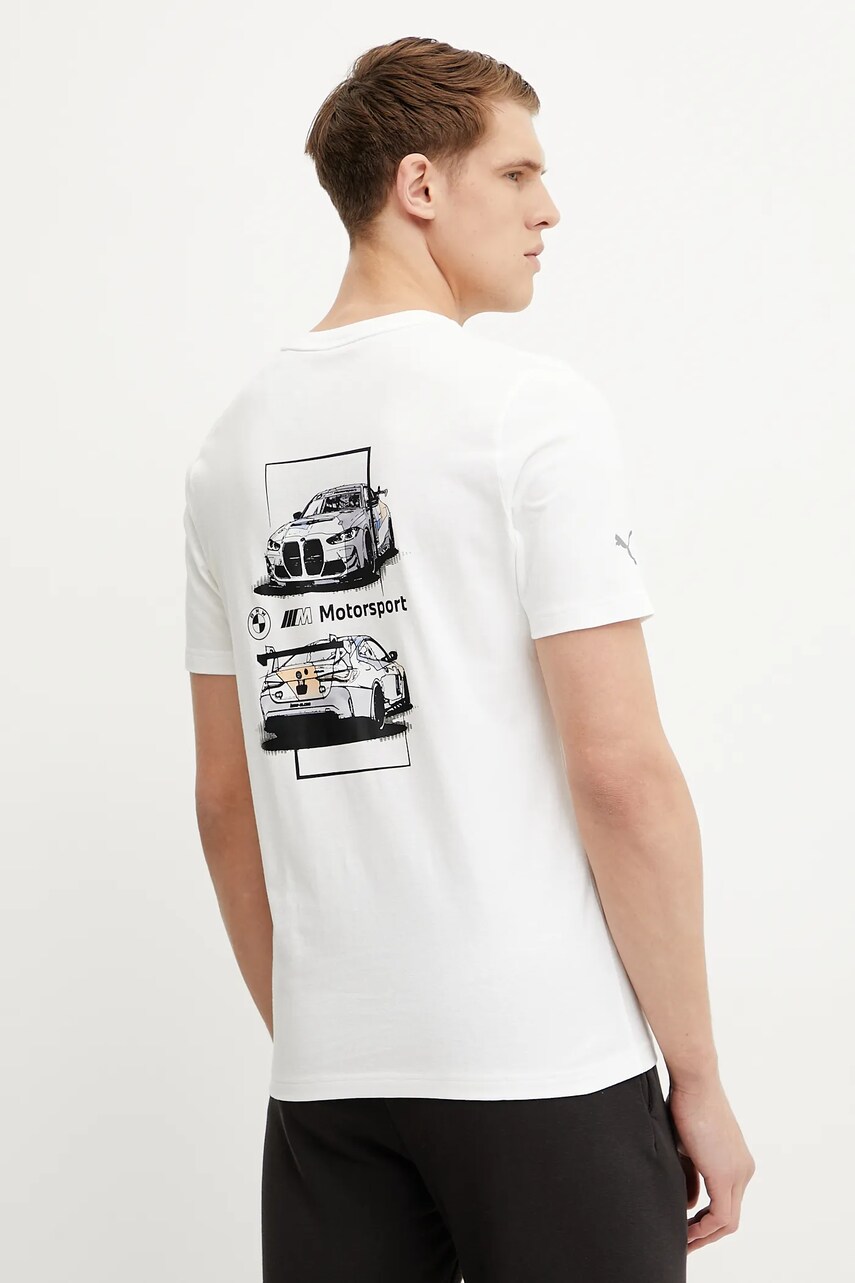 Puma tricou din bumbac BMW MMS CAR bărbați, culoarea alb, cu imprimeu, 630735