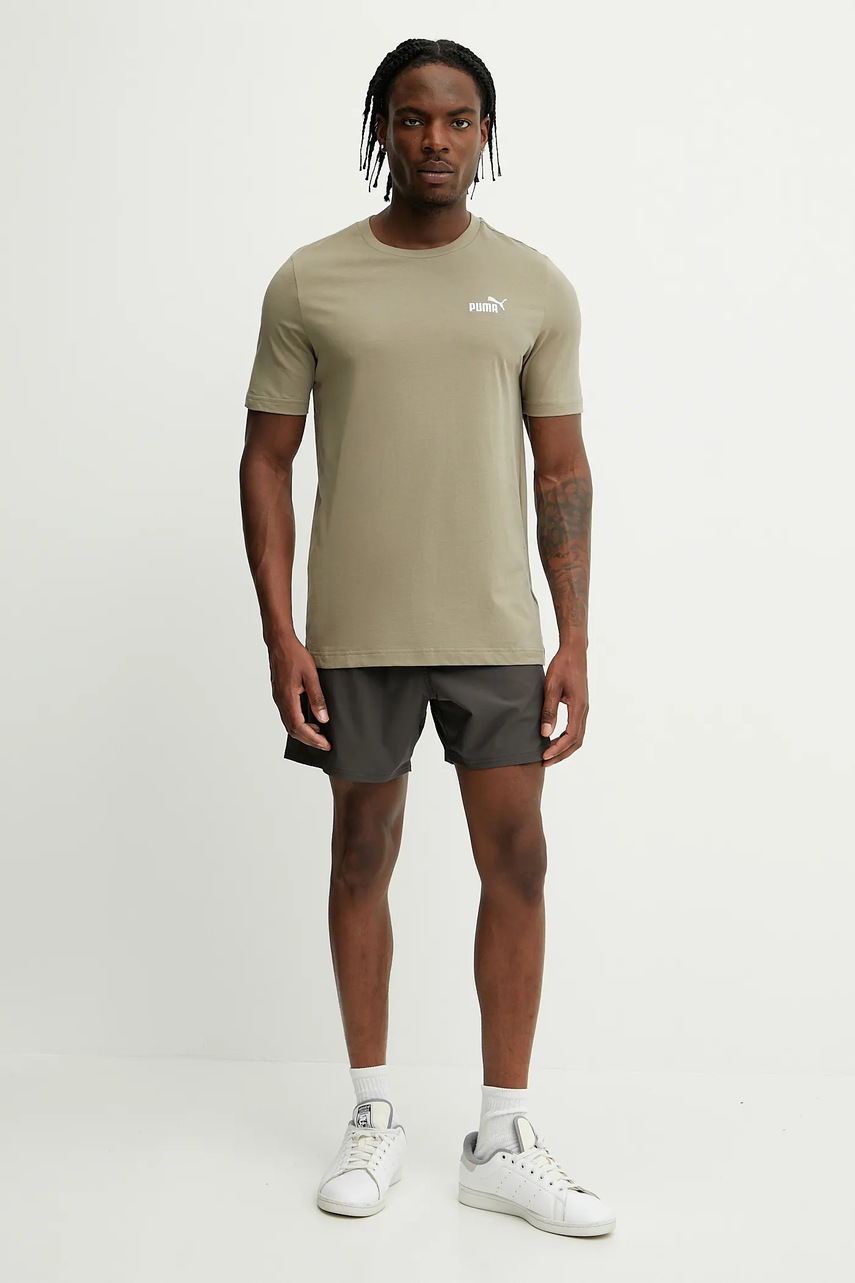 Хлопковая футболка Puma мужская цвет зелёный однотонная 682535 Хлопковая футболка Puma мужская цвет зелёный однотонная 682535