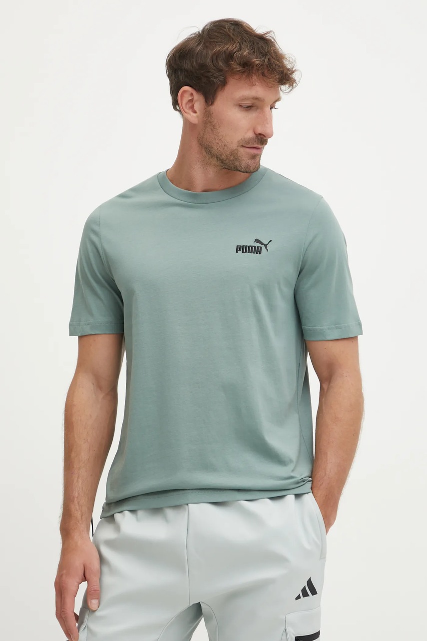 Puma tricou din bumbac barbati, culoarea verde, neted, 682535