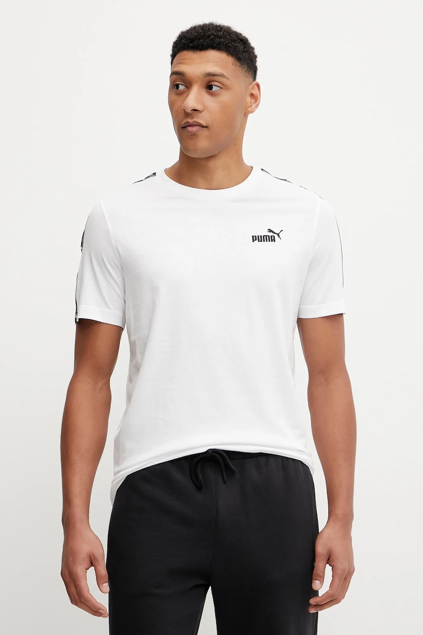 Puma tricou din bumbac culoarea alb, cu imprimeu, 684674 Puma tricou din bumbac culoarea alb, cu imprimeu, 684674