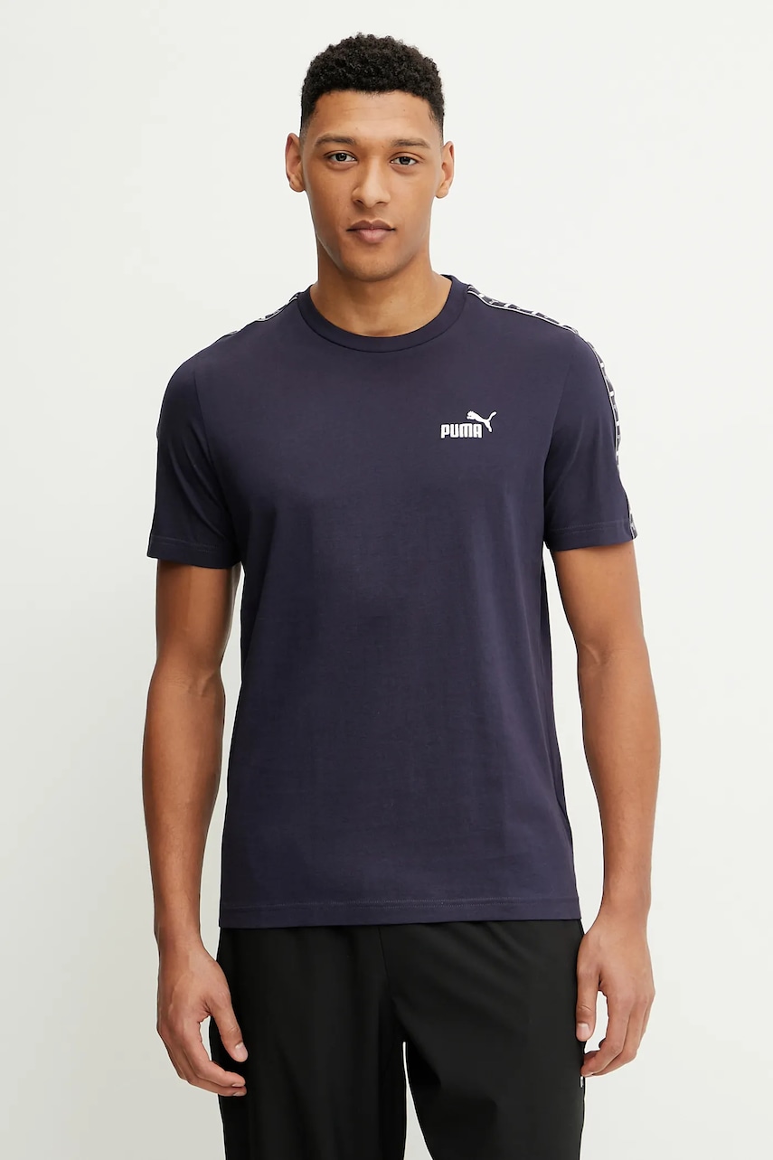 Puma tricou din bumbac culoarea bleumarin, cu imprimeu, 684674