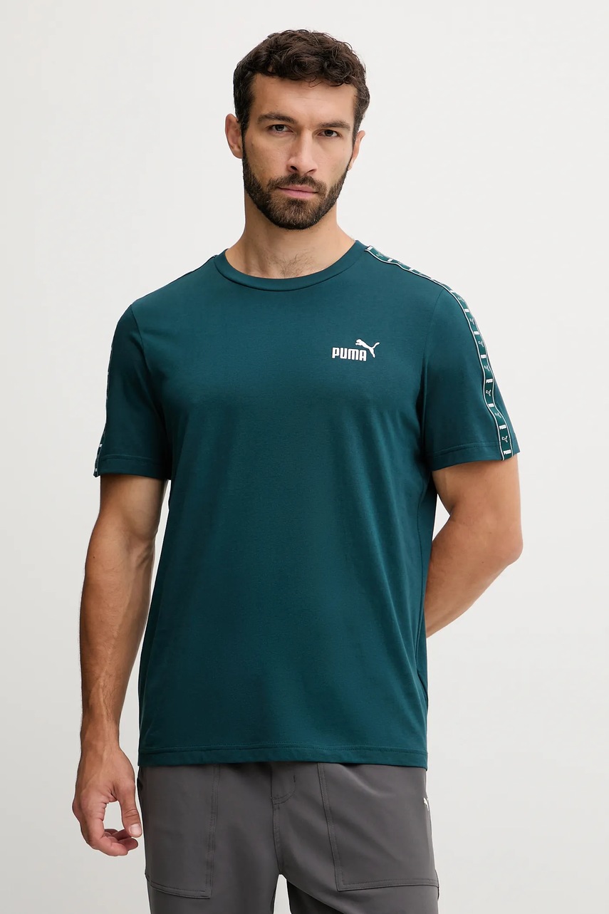 Puma tricou din bumbac culoarea bleumarin, cu imprimeu, 684674