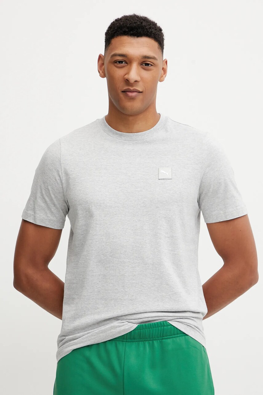 Puma tricou din bumbac ESS ELEVATED bărbați, culoarea gri, melanj, 684726