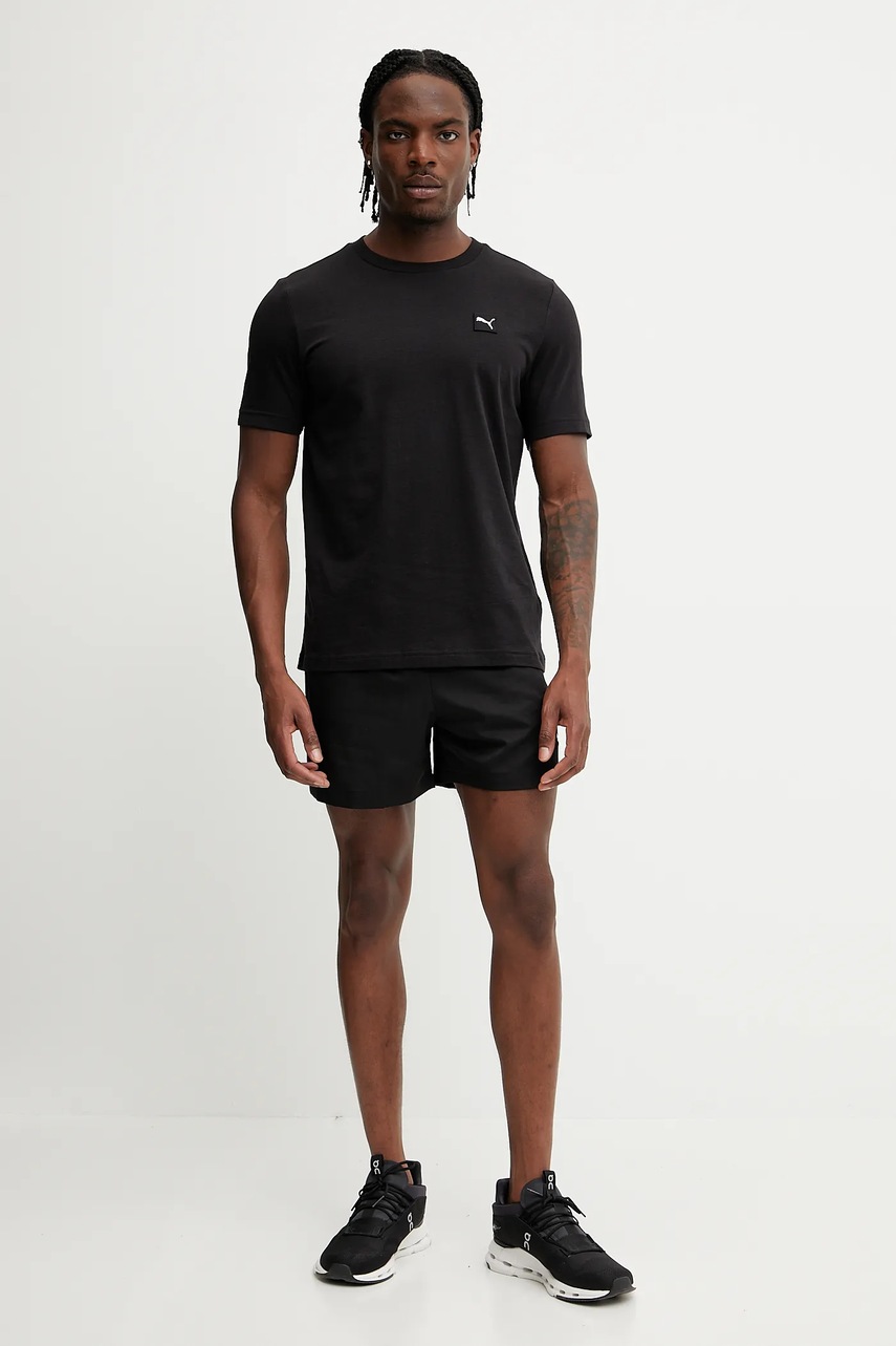 Хлопковая футболка Puma ESS ELEVATED мужская цвет чёрный меланж 684726 Хлопковая футболка Puma ESS ELEVATED мужская цвет чёрный меланж 684726