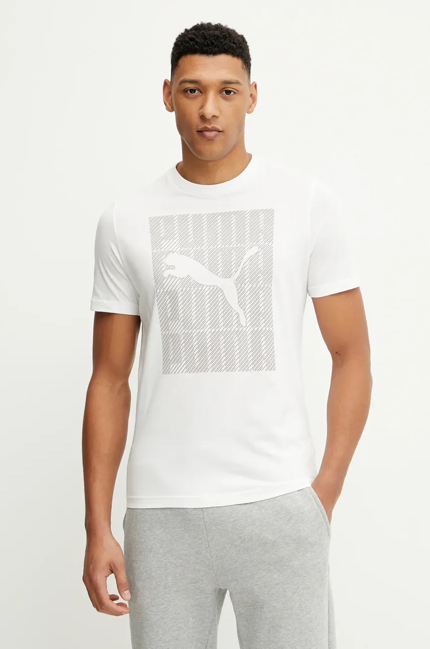 Levně Bavlněné tričko Puma pánské, bílá barva, s potiskem, 684825