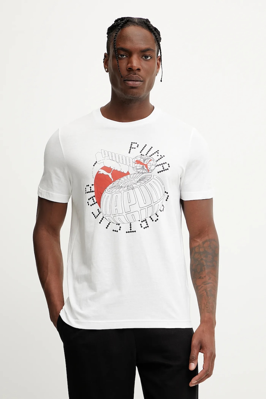 Puma tricou din bumbac GRAPHICS Execution culoarea alb, cu imprimeu, 684833 Puma tricou din bumbac GRAPHICS Execution culoarea alb, cu imprimeu, 684833