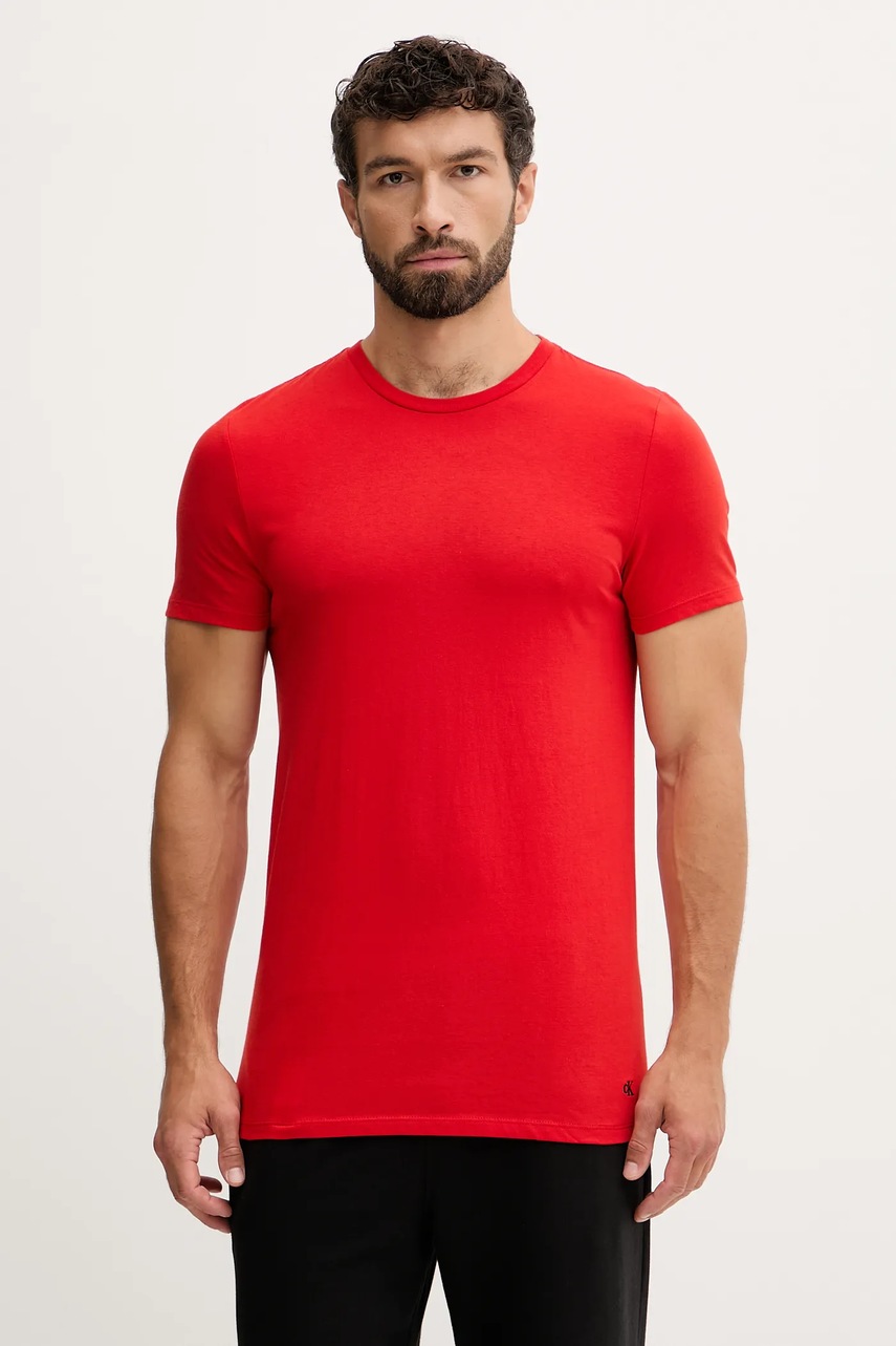 

Домашна тениска от памук Calvin Klein Underwear (3 броя) в сиво с изчистен дизайн LV00NB4051, Червен