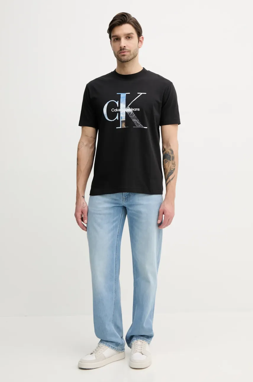 Хлопковая футболка Calvin Klein Jeans мужская цвет чёрный с принтом J30J327483 Хлопковая футболка Calvin Klein Jeans мужская цвет чёрный с принтом J30J327483