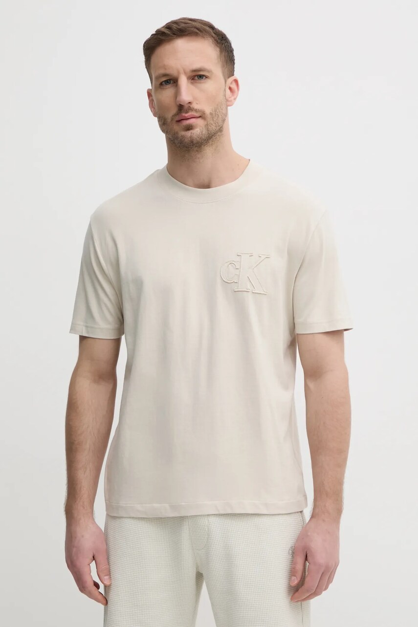 Levně Bavlněné tričko Calvin Klein Jeans béžová barva, J30J327494
