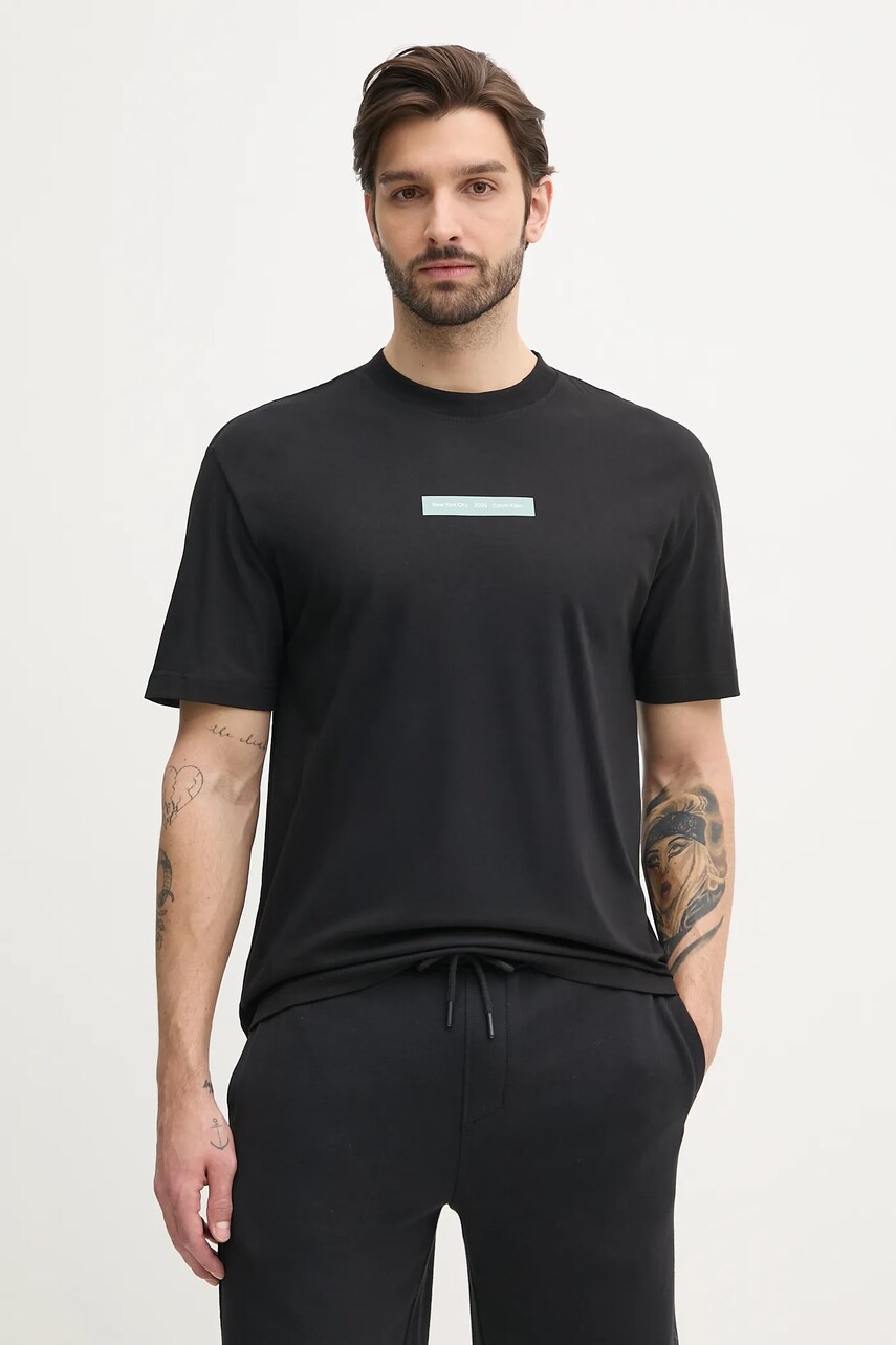 Levně Bavlněné tričko Calvin Klein Jeans černá barva, s potiskem, J30J327524