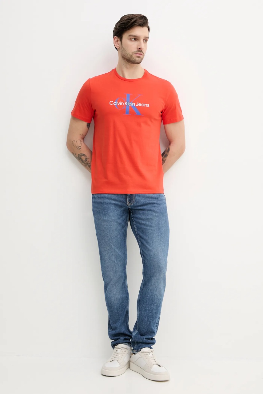Хлопковая футболка Calvin Klein Jeans мужская цвет красный с принтом LV040EM286