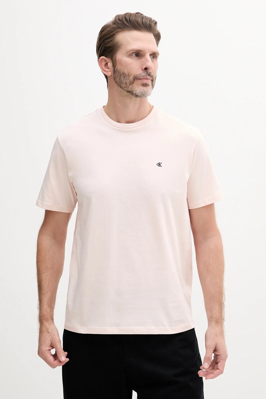 Levně Bavlněné tričko Calvin Klein Jeans růžová barva, LV040HM265