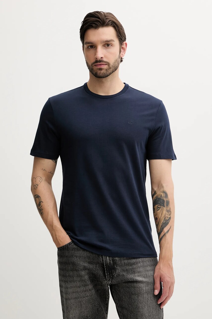 Levně Bavlněné tričko Calvin Klein Jeans pánské, modrá barva, LV040HM265