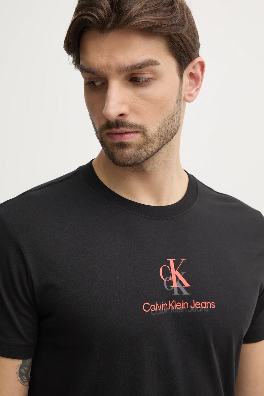 Levně Bavlněné tričko Calvin Klein Jeans černá barva, s potiskem, J30J327469