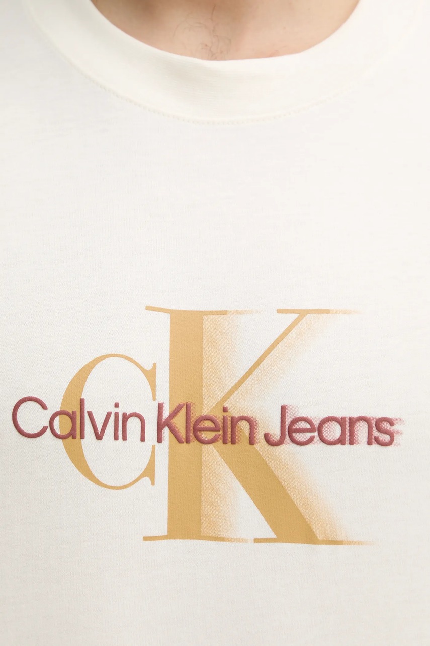 Βαμβακερό μπλουζάκι Calvin Klein Jeans ανδρικό, χρώμα: μπεζ, J30J327471 φωτογραφία