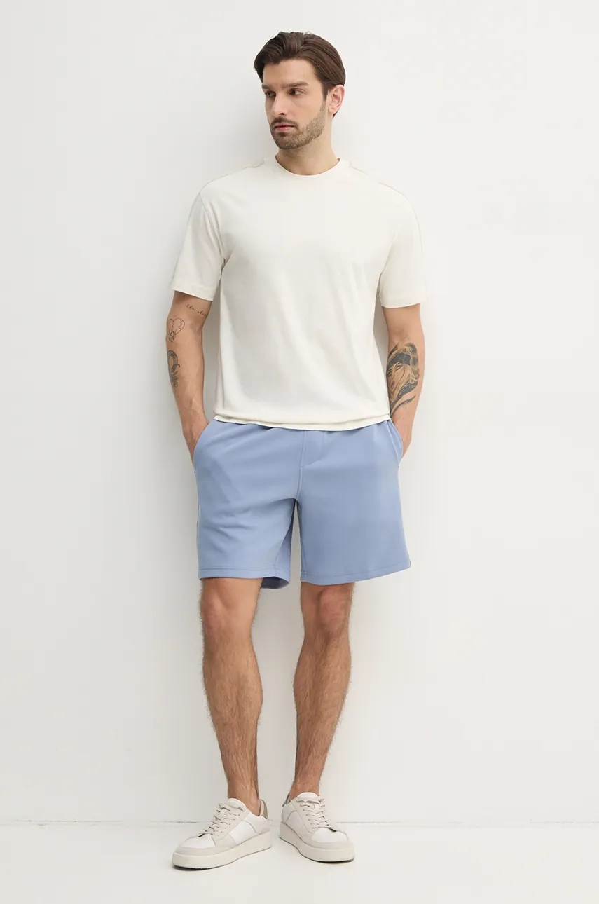 Хлопковая футболка Calvin Klein Jeans мужская цвет бежевый однотонная J30J327237 Хлопковая футболка Calvin Klein Jeans мужская цвет бежевый однотонная J30J327237