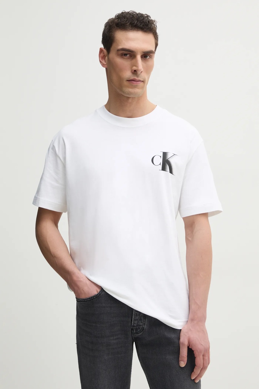 Levně Bavlněné tričko Calvin Klein Jeans bílá barva, s potiskem, J30J327475
