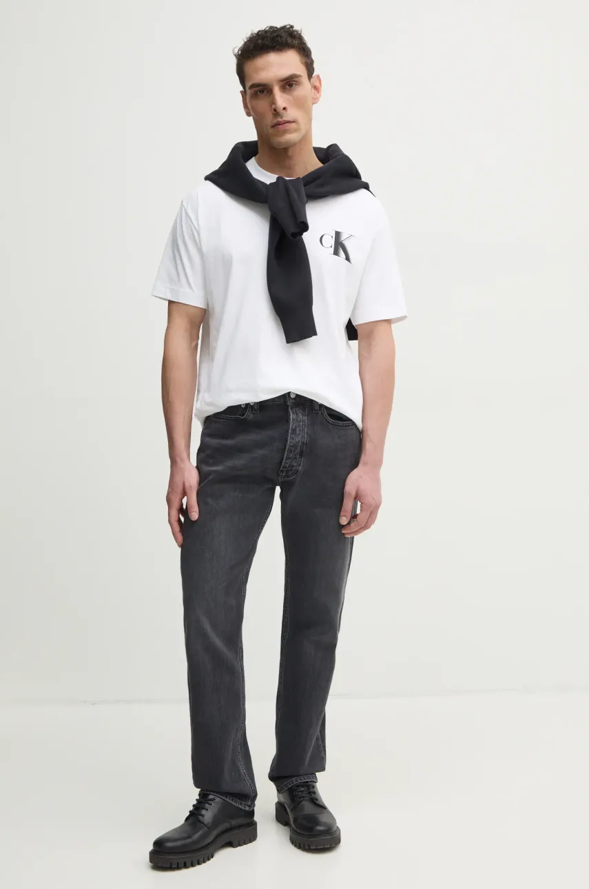Хлопковая футболка Calvin Klein Jeans мужская цвет белый с принтом J30J327475 Хлопковая футболка Calvin Klein Jeans мужская цвет белый с принтом J30J327475