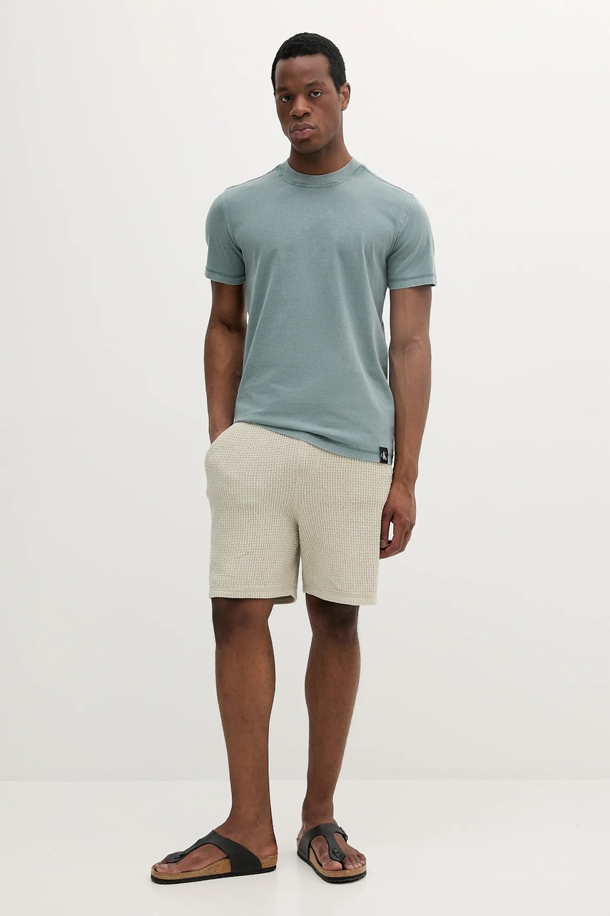 Хлопковая футболка Calvin Klein Jeans цвет зелёный меланж J30J327267