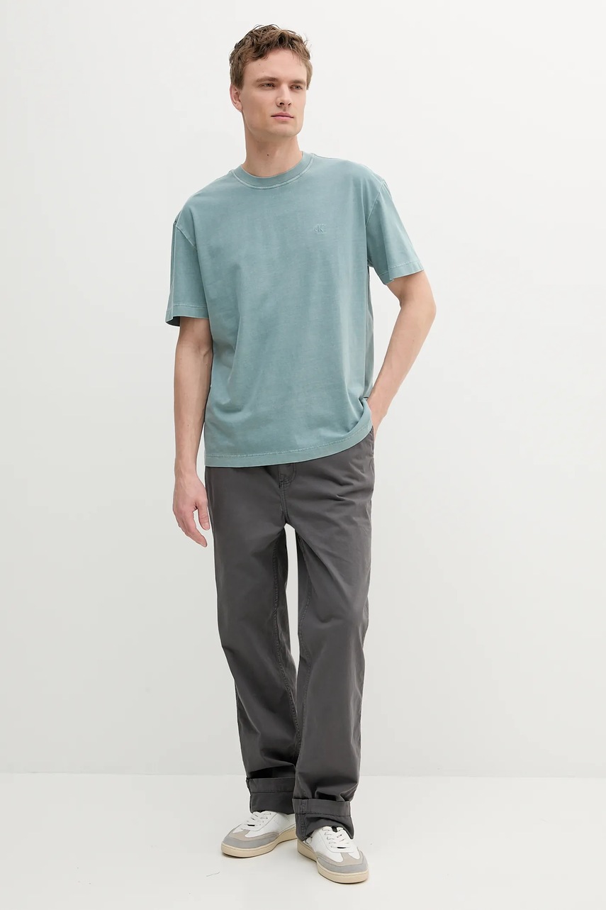 Хлопковая футболка Calvin Klein Jeans цвет зелёный с аппликацией J30J327488