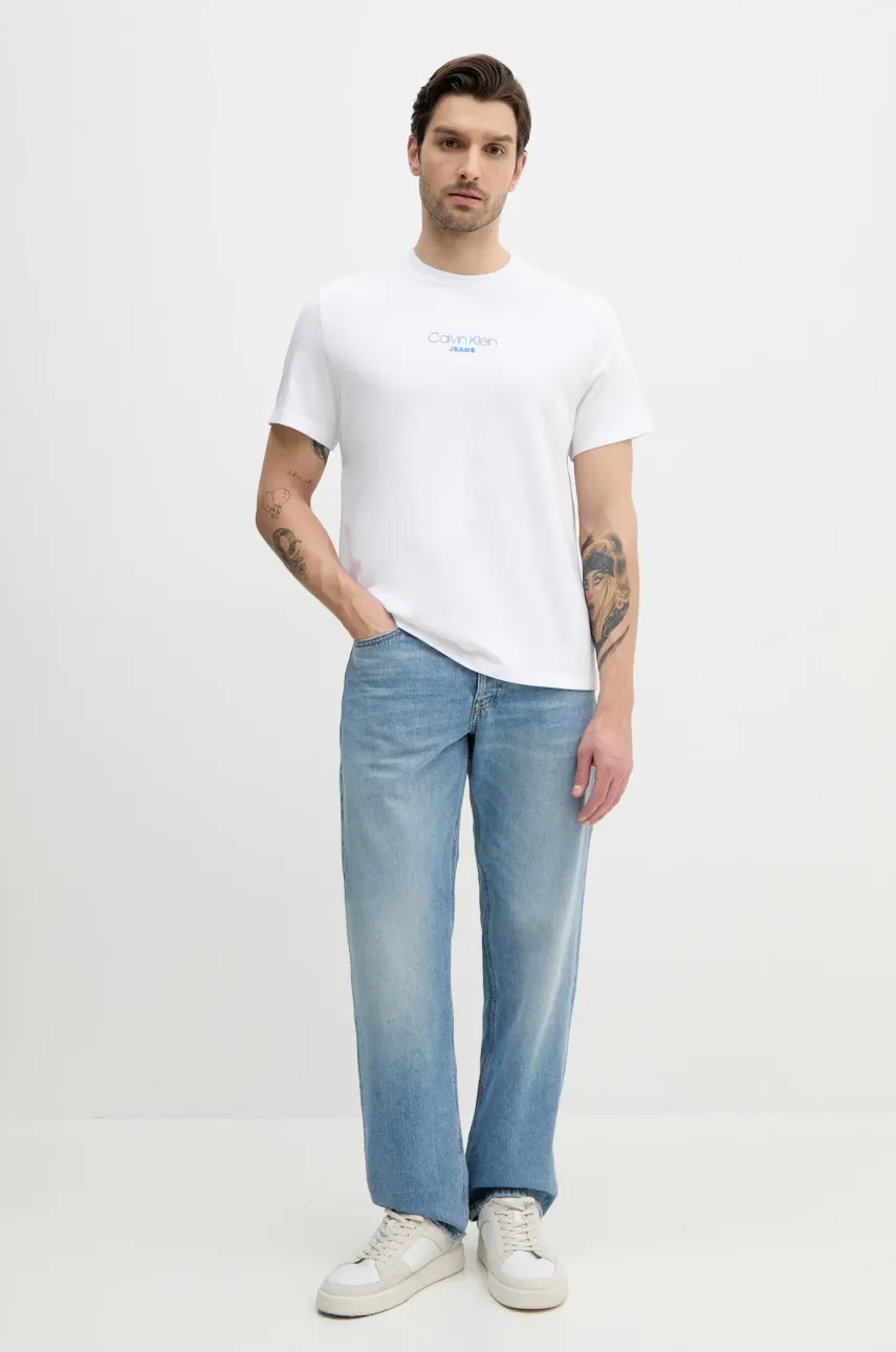 Хлопковая футболка Calvin Klein Jeans мужская цвет белый с принтом LV04RB824G Хлопковая футболка Calvin Klein Jeans мужская цвет белый с принтом LV04RB824G
