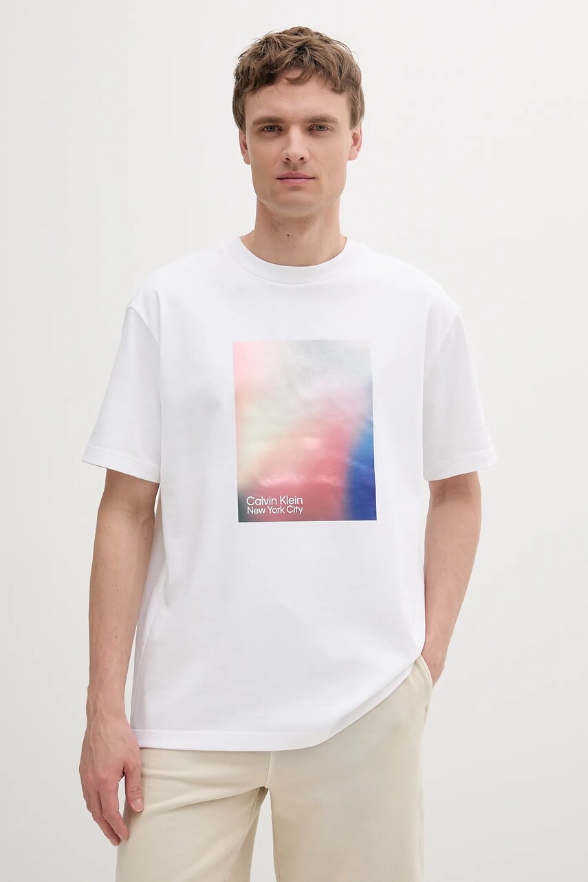Levně Bavlněné tričko Calvin Klein Jeans pánské, bílá barva, s potiskem, LV04RAB811
