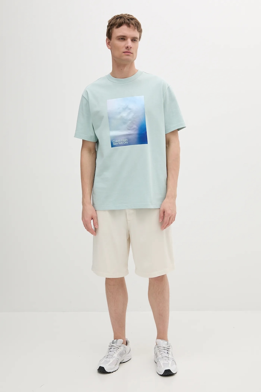 Хлопковая футболка Calvin Klein Jeans цвет бирюзовый с принтом LV04RAB811 Хлопковая футболка Calvin Klein Jeans цвет бирюзовый с принтом LV04RAB811