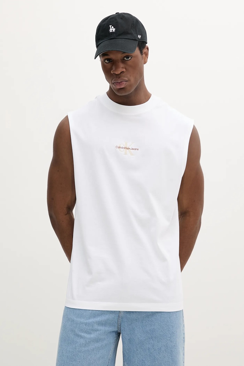 Levně Bavlněné tričko Calvin Klein Jeans bílá barva, J30J327493