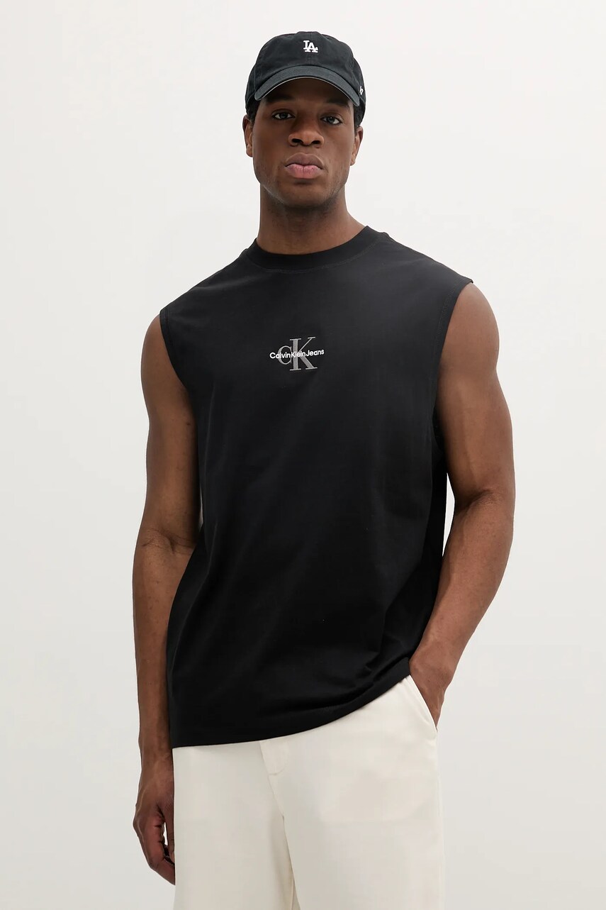 Levně Bavlněné tričko Calvin Klein Jeans černá barva, J30J327493