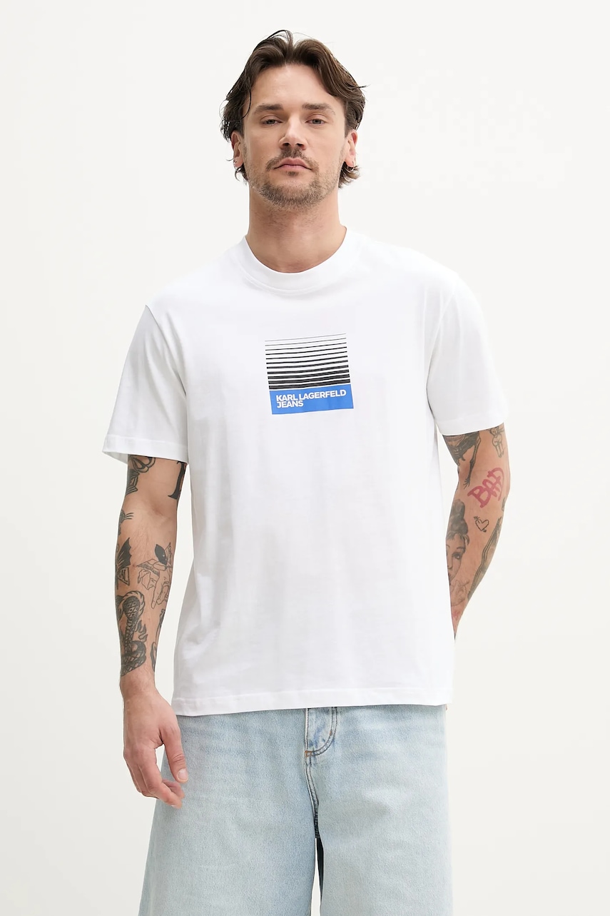 Karl Lagerfeld Jeans tricou din bumbac bărbați, culoarea alb, cu imprimeu, A2M17041