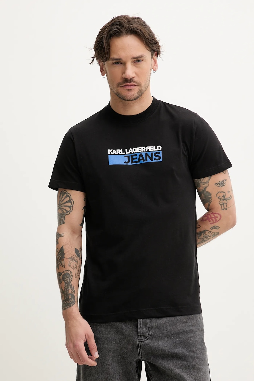 Karl Lagerfeld Jeans tricou barbati, culoarea negru, cu imprimeu, A2M17074
