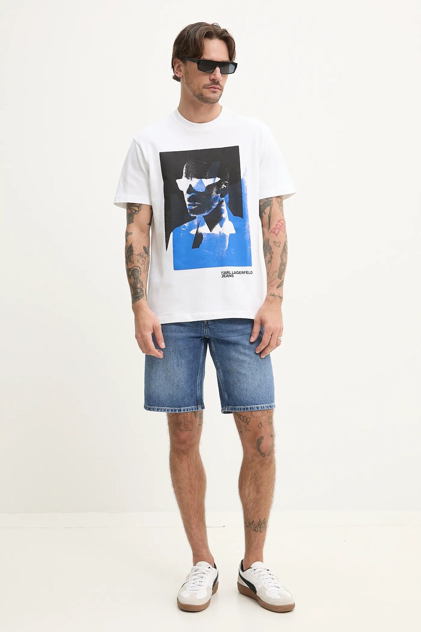 Хлопковая футболка Karl Lagerfeld Jeans мужская цвет белый с принтом A2M17036 Хлопковая футболка Karl Lagerfeld Jeans мужская цвет белый с принтом A2M17036