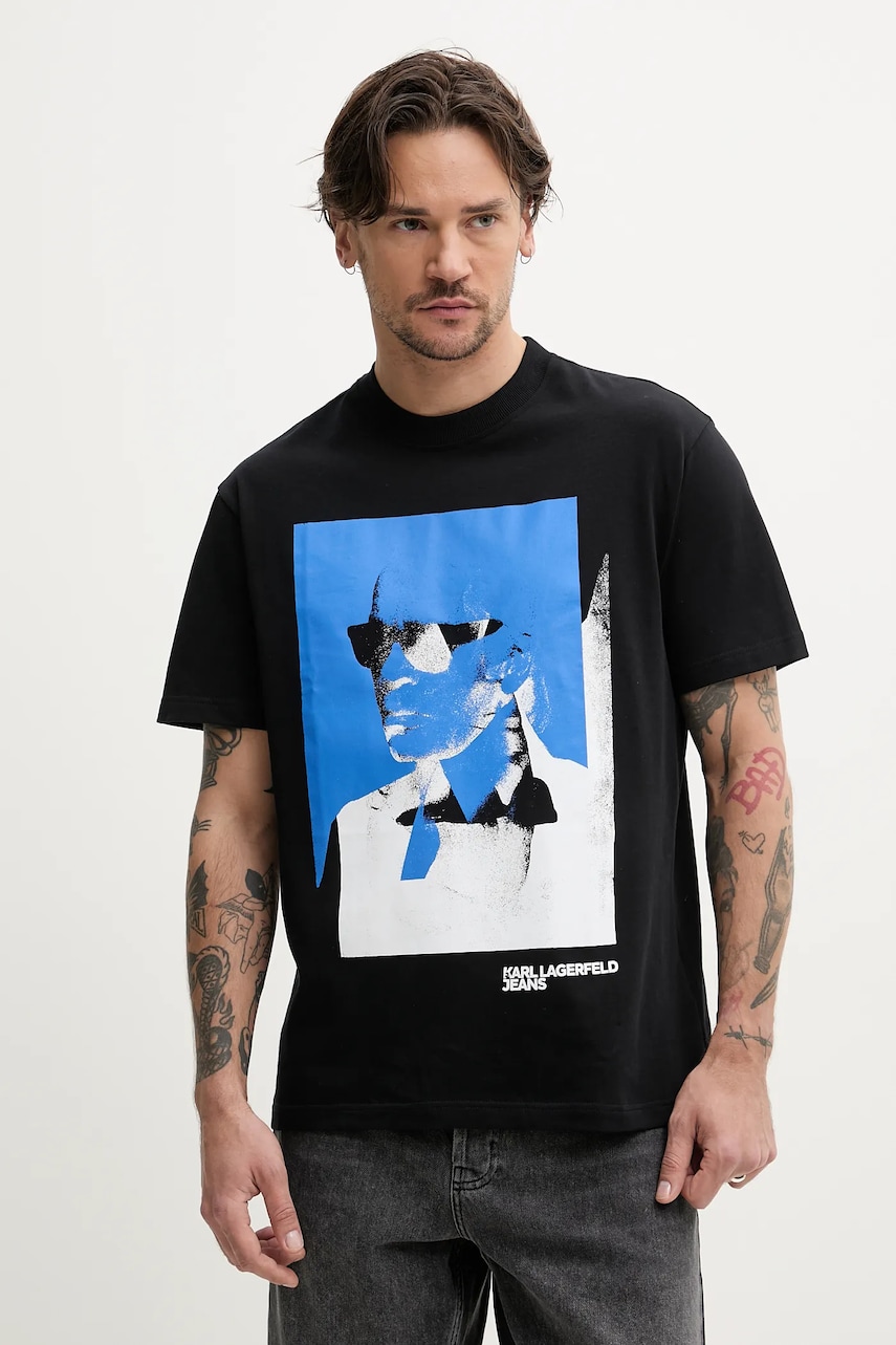 Levně Bavlněné tričko Karl Lagerfeld Jeans černá barva, s potiskem, A2M17036