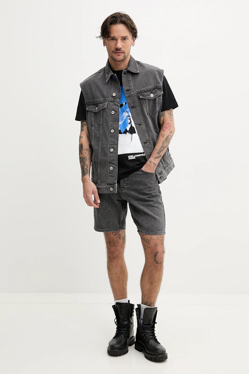 Хлопковая футболка Karl Lagerfeld Jeans мужская цвет чёрный с принтом A2M17036 Хлопковая футболка Karl Lagerfeld Jeans мужская цвет чёрный с принтом A2M17036