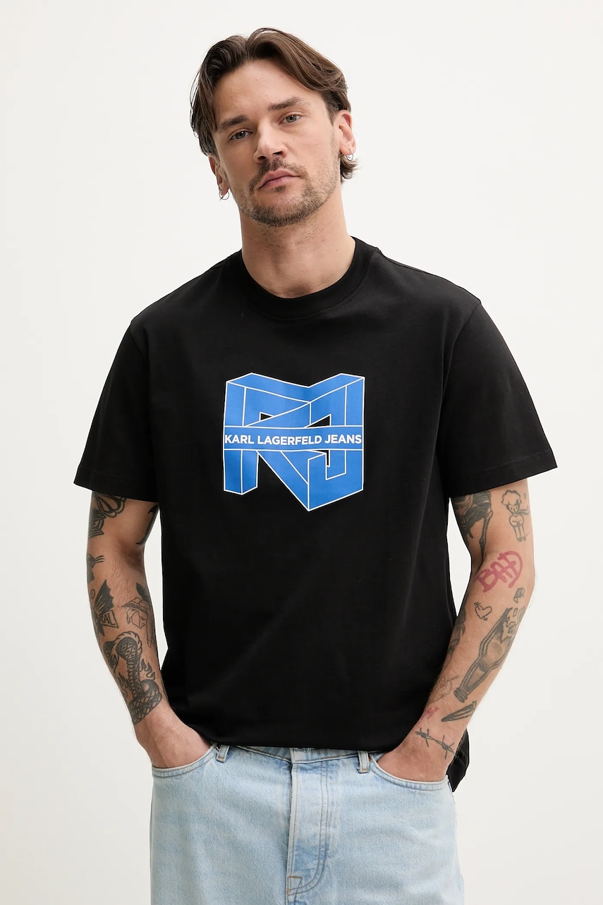 Karl Lagerfeld Jeans tricou din bumbac barbati, culoarea negru, cu imprimeu, A2M17037
