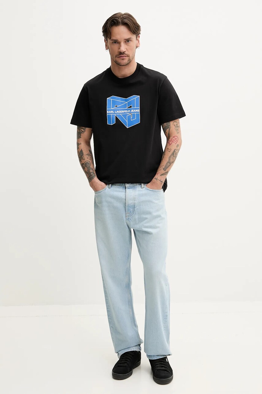 Хлопковая футболка Karl Lagerfeld Jeans мужская цвет чёрный с принтом A2M17037 Хлопковая футболка Karl Lagerfeld Jeans мужская цвет чёрный с принтом A2M17037