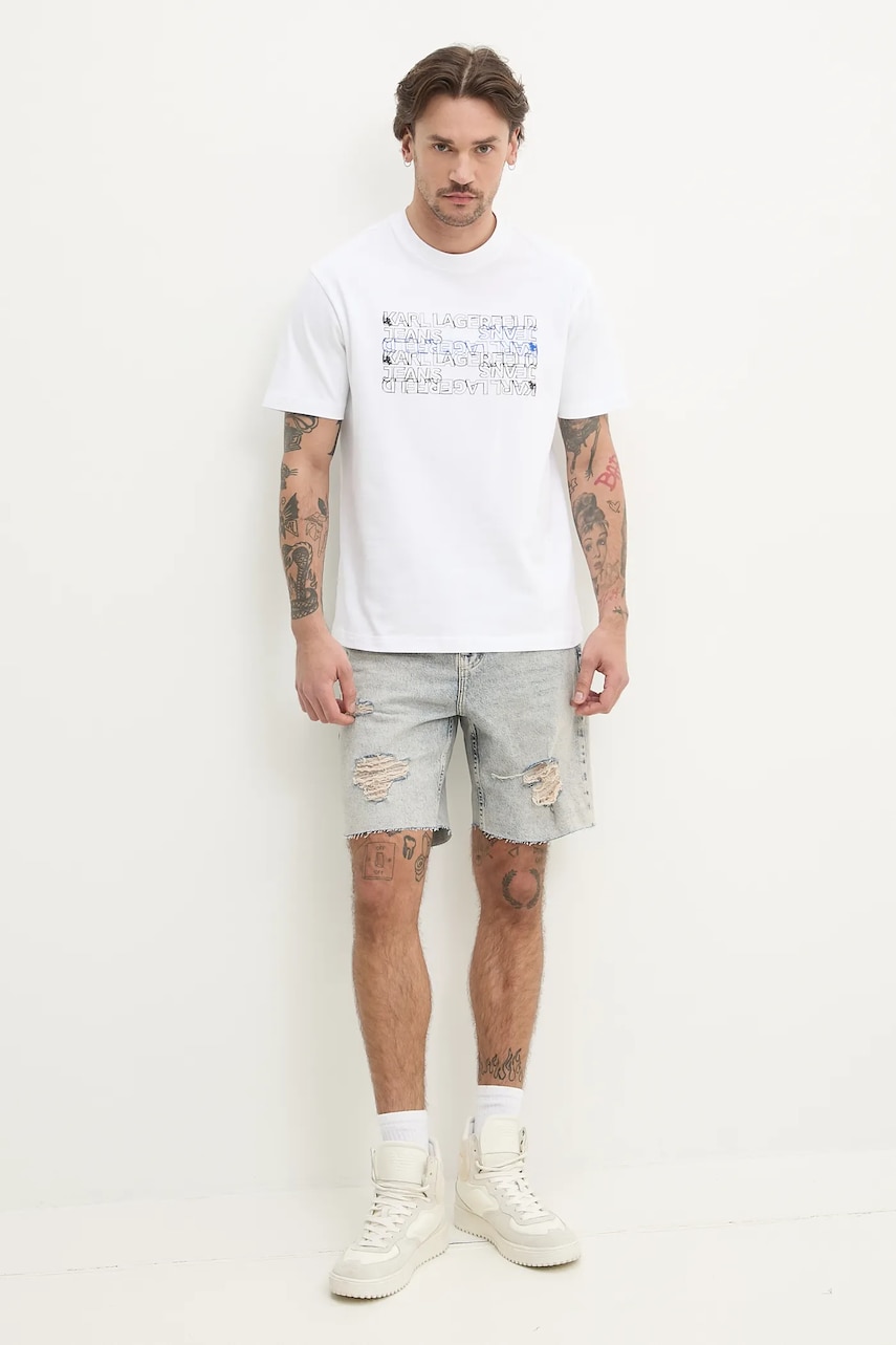 Хлопковая футболка Karl Lagerfeld Jeans мужская цвет белый с принтом A2M17038 Хлопковая футболка Karl Lagerfeld Jeans мужская цвет белый с принтом A2M17038