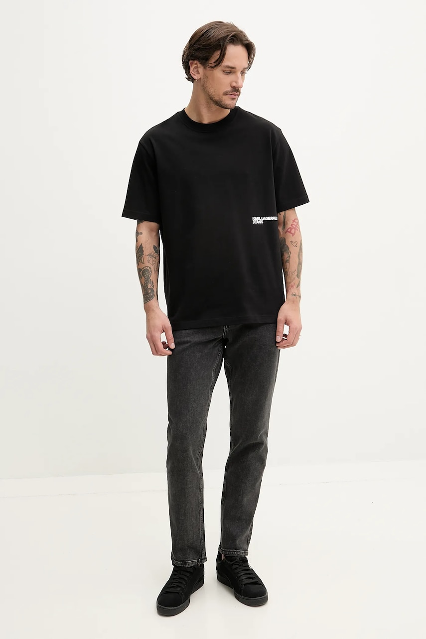 Хлопковая футболка Karl Lagerfeld Jeans мужская цвет чёрный с принтом A2M17049 Хлопковая футболка Karl Lagerfeld Jeans мужская цвет чёрный с принтом A2M17049