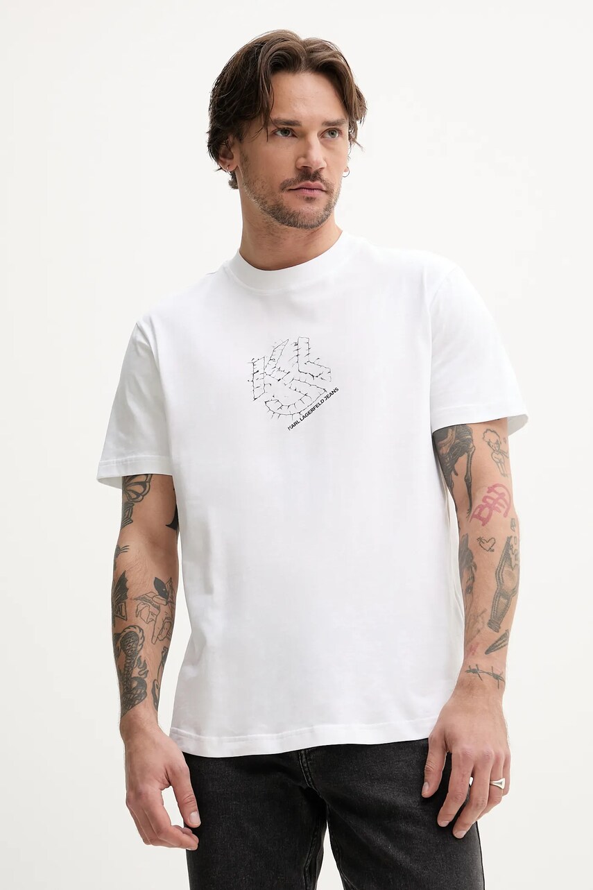Karl Lagerfeld Jeans tricou din bumbac barbati, culoarea alb, cu imprimeu, A2M17073 Karl Lagerfeld Jeans tricou din bumbac barbati, culoarea alb, cu imprimeu, A2M17073