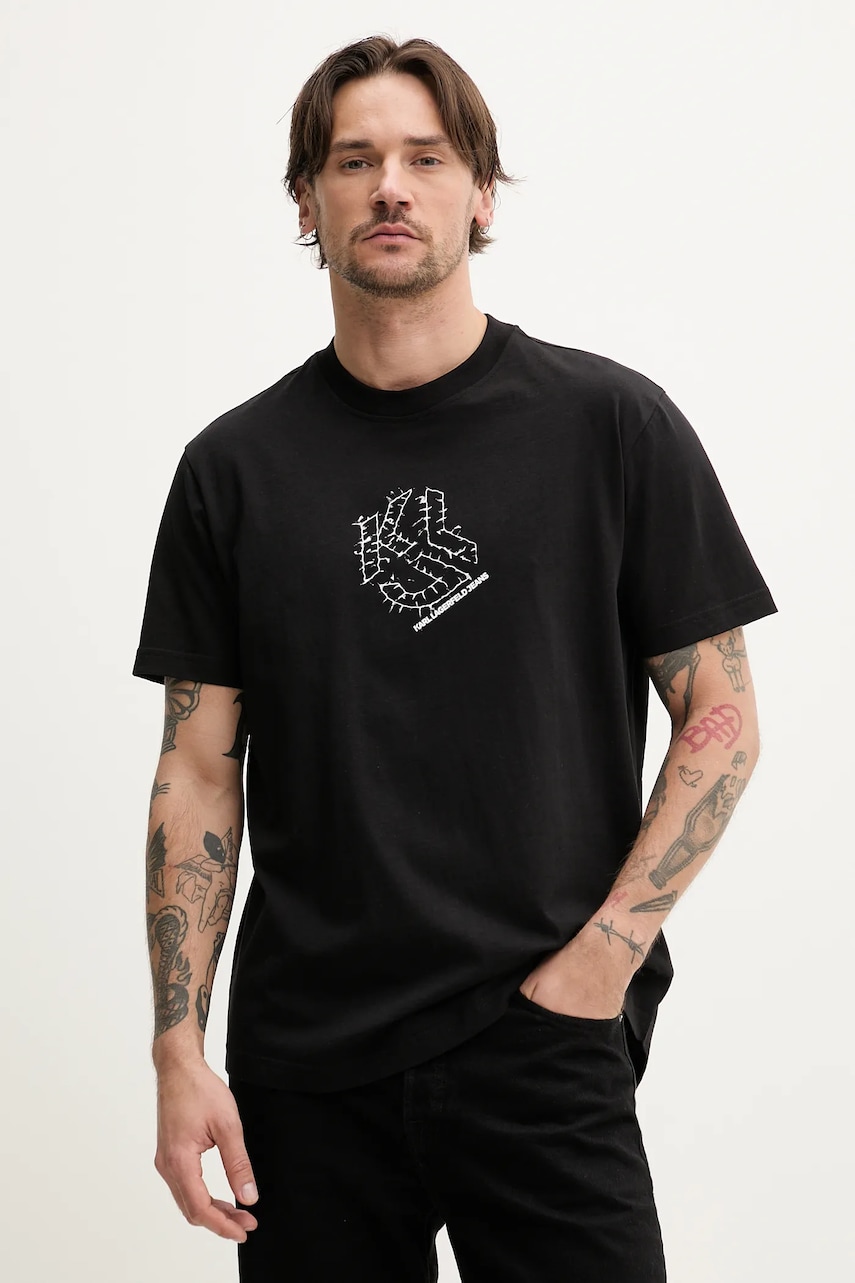Karl Lagerfeld Jeans tricou din bumbac barbati, culoarea negru, cu imprimeu, A2M17073 Karl Lagerfeld Jeans tricou din bumbac barbati, culoarea negru, cu imprimeu, A2M17073