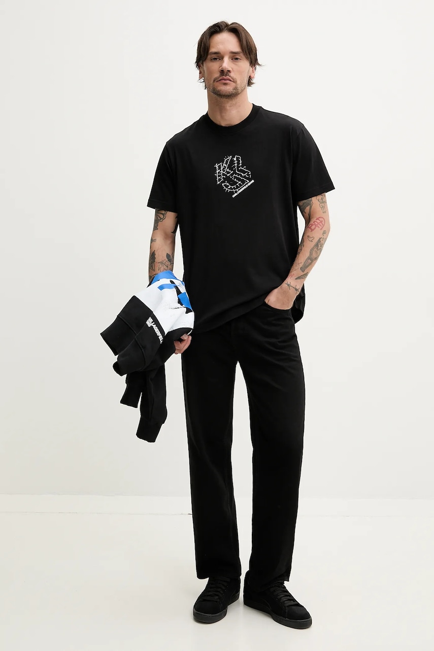 Хлопковая футболка Karl Lagerfeld Jeans мужская цвет чёрный с принтом A2M17073 Хлопковая футболка Karl Lagerfeld Jeans мужская цвет чёрный с принтом A2M17073