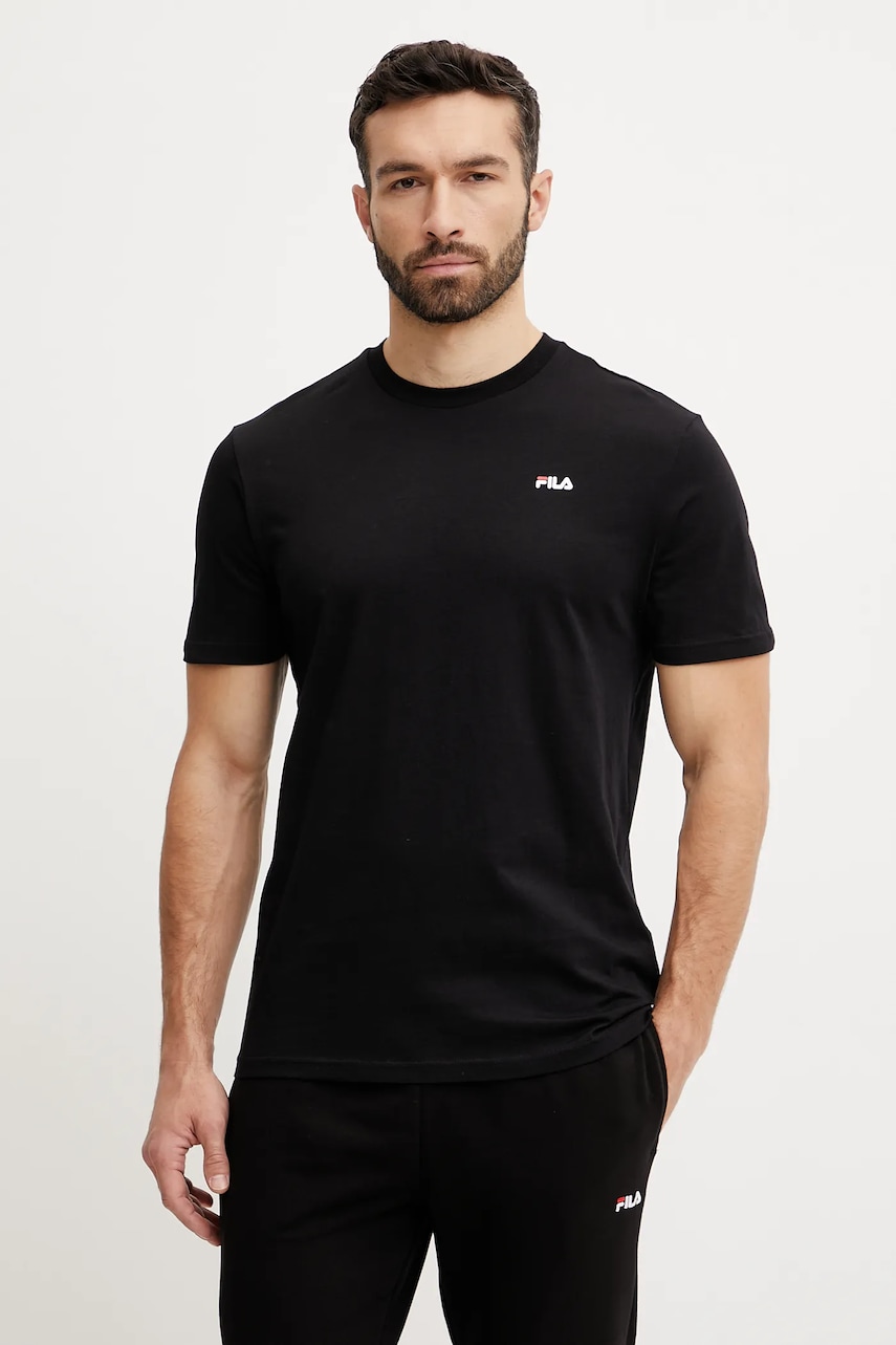 Fila tricou din bumbac Laas barbati, culoarea negru, cu imprimeu, FAM0874 Fila tricou din bumbac Laas barbati, culoarea negru, cu imprimeu, FAM0874