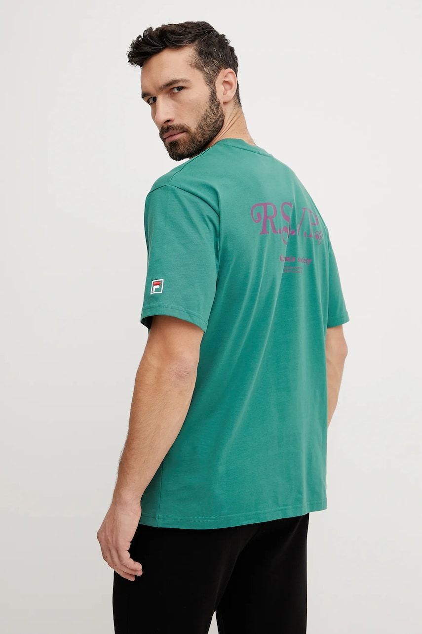 Fila tricou din bumbac Langeweg barbati, culoarea verde, cu imprimeu, FAM0907 Fila tricou din bumbac Langeweg barbati, culoarea verde, cu imprimeu, FAM0907