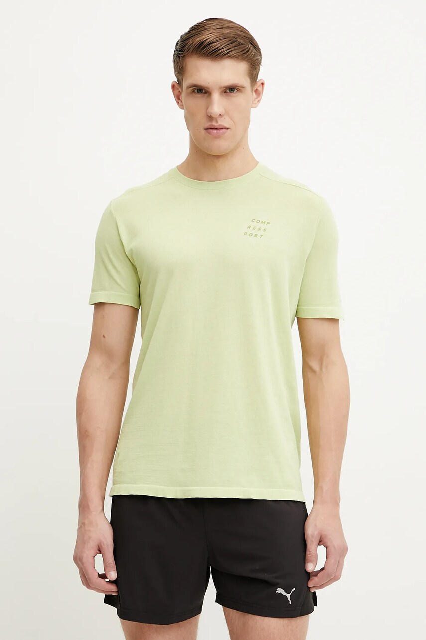 Compressport tricou Podium barbati, culoarea verde, cu imprimeu, ATSM554