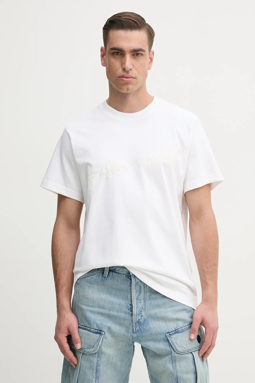 G-Star Raw tricou din bumbac bărbați, culoarea alb, cu imprimeu, D25148-C784 G-Star Raw tricou din bumbac bărbați, culoarea alb, cu imprimeu, D25148-C784