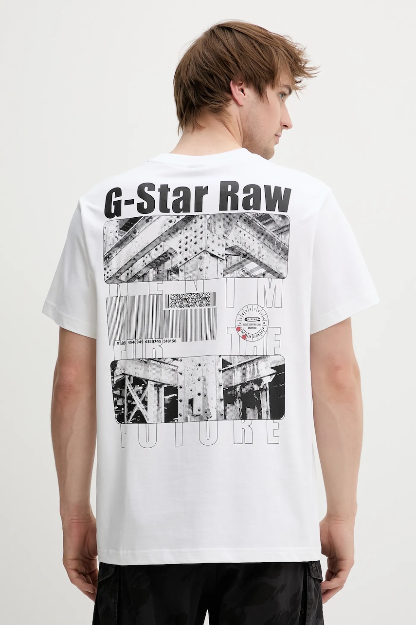 G-Star tricou din bumbac culoarea alb, cu imprimeu, D25976-C784